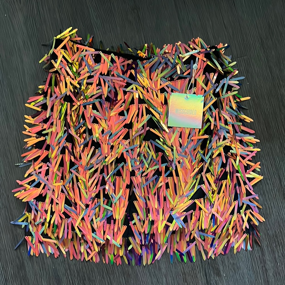 NWT Missguided multi-color metallic fringe mini skirt